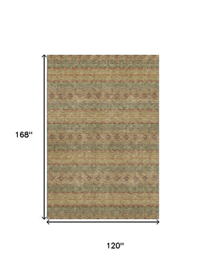 HomeRoots 10' Green & Copper Floral Medallion Washable Area Rug – UV Protected, Stain-Resistant, Durable Design 651322
