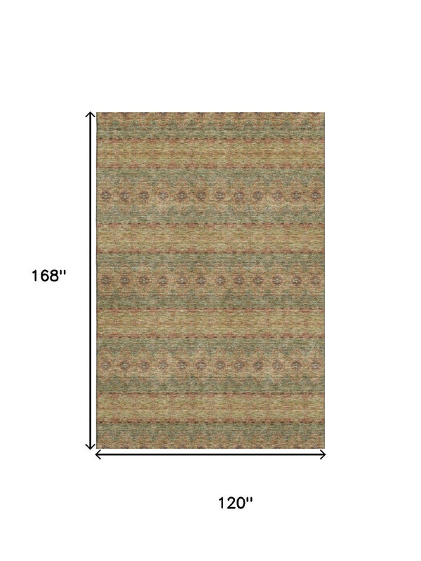 HomeRoots 10' Green & Copper Floral Medallion Washable Area Rug – UV Protected, Stain-Resistant, Durable Design 651322