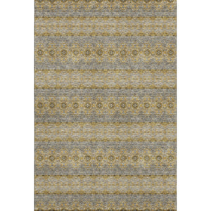 HomeRoots 5' X 8' Floral Medallion Area Rug in Gold, Blue, Ivory - Washable, UV Protected, Pet-Friendly Design 651324