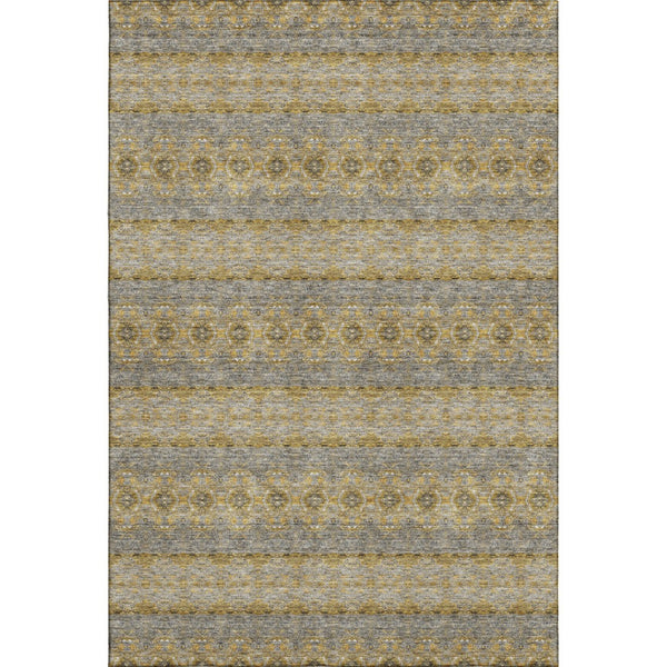HomeRoots 5' X 8' Floral Medallion Area Rug in Gold, Blue, Ivory - Washable, UV Protected, Pet-Friendly Design 651324