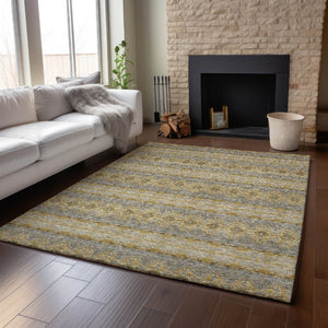 HomeRoots 5' X 8' Floral Medallion Area Rug in Gold, Blue, Ivory - Washable, UV Protected, Pet-Friendly Design 651324