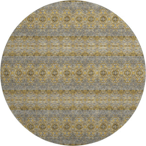 HomeRoots 8' Floral Medallion Round Rug in Gold, Blue & Ivory – Washable, UV Resistant, Perfect for Families! 651325
