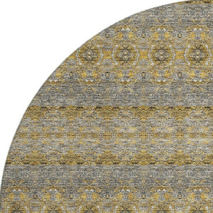 HomeRoots 8' Floral Medallion Round Rug in Gold, Blue & Ivory – Washable, UV Resistant, Perfect for Families! 651325