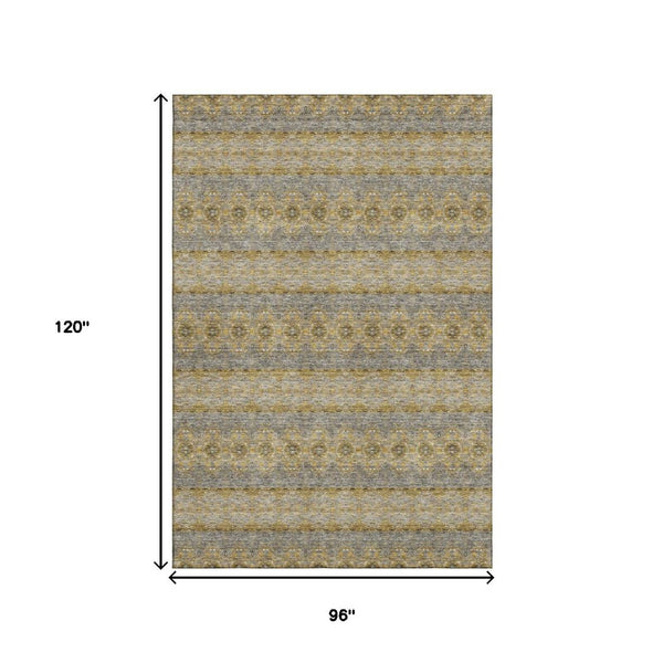 HomeRoots 8' X 10' Elegant Floral Medallion Area Rug in Gold, Blue & Ivory – Washable, UV-Protected & Durable 651326