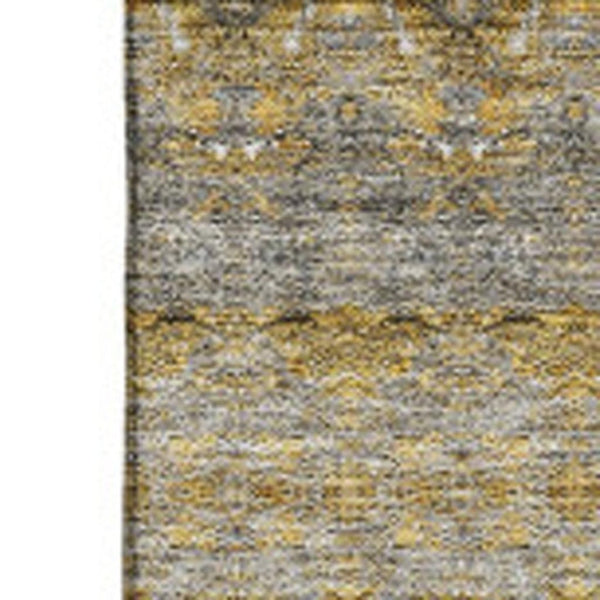 HomeRoots 8' X 10' Elegant Floral Medallion Area Rug in Gold, Blue & Ivory – Washable, UV-Protected & Durable 651326