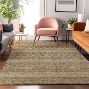 HomeRoots 8' X 10' Elegant Floral Medallion Area Rug in Gold, Blue & Ivory – Washable, UV-Protected & Durable 651326