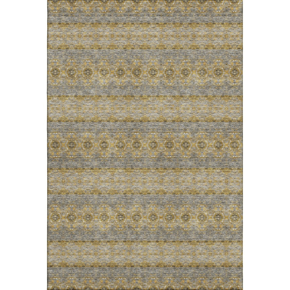 HomeRoots 8' X 10' Elegant Floral Medallion Area Rug in Gold, Blue & Ivory – Washable, UV-Protected & Durable 651326