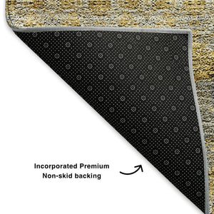 HomeRoots 8' X 10' Elegant Floral Medallion Area Rug in Gold, Blue & Ivory – Washable, UV-Protected & Durable 651326