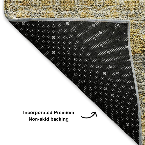 HomeRoots 8' X 10' Elegant Floral Medallion Area Rug in Gold, Blue & Ivory – Washable, UV-Protected & Durable 651326
