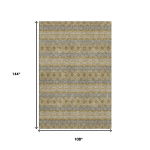 HomeRoots 9' X 12' Elegant Floral Medallion Area Rug in Gold, Blue & Ivory - Washable, UV-Resistant Design 651327