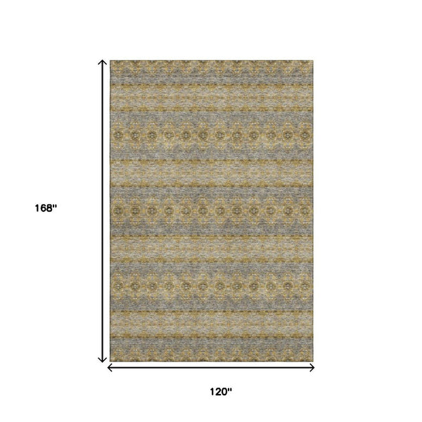 HomeRoots 10' X 14' Floral Medallion Area Rug in Gold, Blue & Ivory – Washable, UV Protected & Durable Design 651328