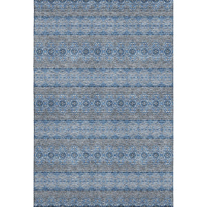 HomeRoots 5' X 8' Navy Gray Ivory Floral Medallion Area Rug - Washable, UV Protected & Stain-Resistant Design 651330