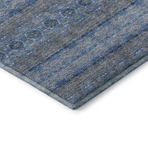 HomeRoots 5' X 8' Navy Gray Ivory Floral Medallion Area Rug - Washable, UV Protected & Stain-Resistant Design 651330
