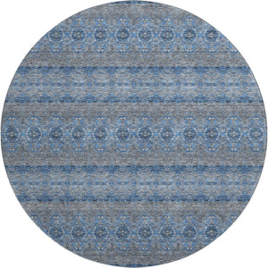 HomeRoots 8' Navy Blue Gray Floral Medallion Washable Round Rug - UV Protected, Easy-Care for Any Space! 651331