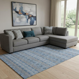 HomeRoots 8' X 10' Floral Medallion Washable Area Rug in Navy, Gray & Ivory - UV Protected, Stain Resistant Decor 651332