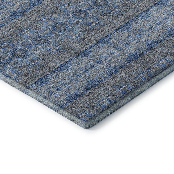 HomeRoots 8' X 10' Floral Medallion Washable Area Rug in Navy, Gray & Ivory - UV Protected, Stain Resistant Decor 651332