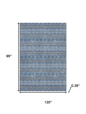 HomeRoots 8' X 10' Floral Medallion Washable Area Rug in Navy, Gray & Ivory - UV Protected, Stain Resistant Decor 651332