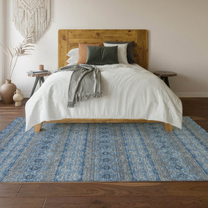HomeRoots 8' X 10' Floral Medallion Washable Area Rug in Navy, Gray & Ivory - UV Protected, Stain Resistant Decor 651332