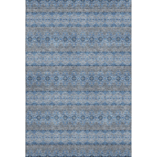 HomeRoots 9' X 12' Floral Medallion Area Rug in Navy Blue, Gray & Ivory - Washable, UV Protected & Durable 651333