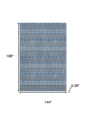 HomeRoots 9' X 12' Floral Medallion Area Rug in Navy Blue, Gray & Ivory - Washable, UV Protected & Durable 651333