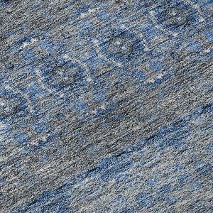 HomeRoots 9' X 12' Floral Medallion Area Rug in Navy Blue, Gray & Ivory - Washable, UV Protected & Durable 651333