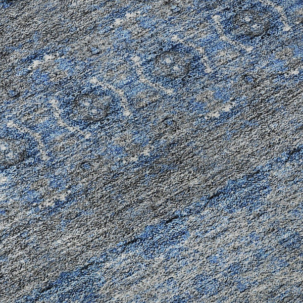 HomeRoots 9' X 12' Floral Medallion Area Rug in Navy Blue, Gray & Ivory - Washable, UV Protected & Durable 651333