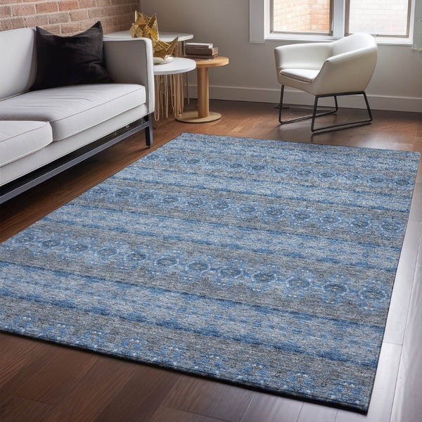 HomeRoots 10' X 14' Floral Medallion Area Rug – Navy, Gray & Ivory, Washable with UV Protection & Stain Resistance 651334