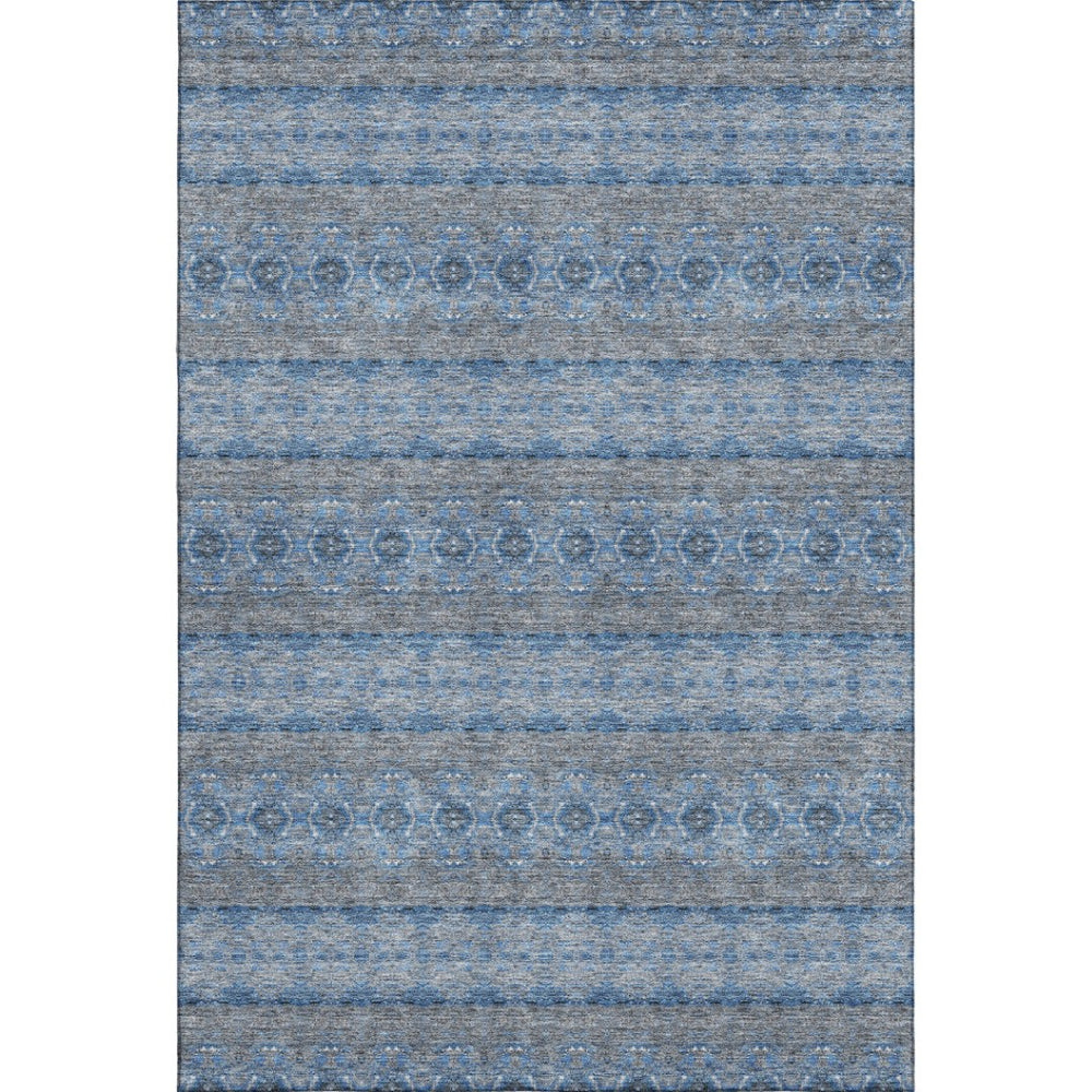 HomeRoots 10' X 14' Floral Medallion Area Rug – Navy, Gray & Ivory, Washable with UV Protection & Stain Resistance 651334