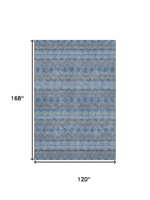 HomeRoots 10' X 14' Floral Medallion Area Rug – Navy, Gray & Ivory, Washable with UV Protection & Stain Resistance 651334