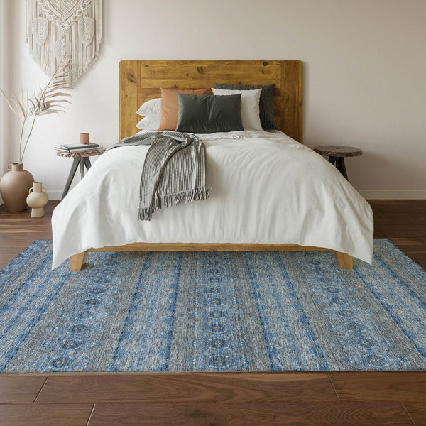 HomeRoots 10' X 14' Floral Medallion Area Rug – Navy, Gray & Ivory, Washable with UV Protection & Stain Resistance 651334
