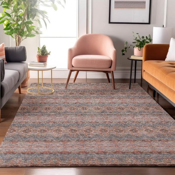 HomeRoots 5' X 8' Vibrant Chili Red Gray Ivory Floral Medallion Area Rug - Washable, UV Protected & Durable 651336