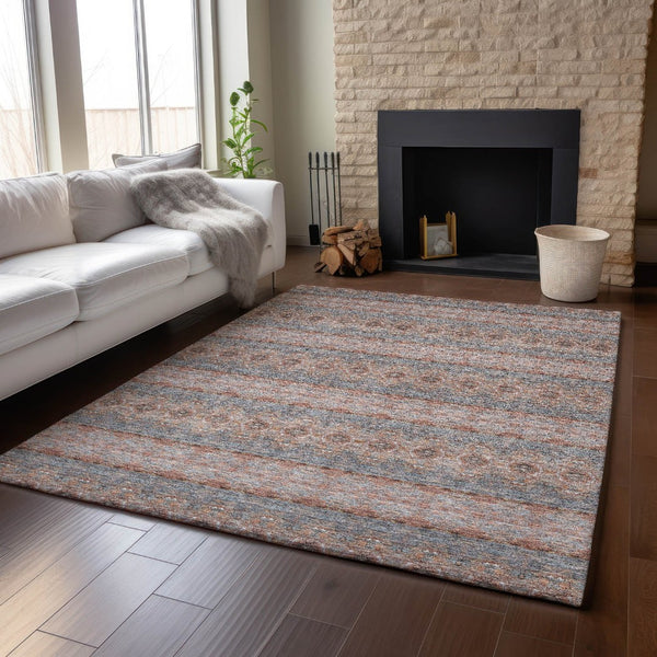 HomeRoots 5' X 8' Vibrant Chili Red Gray Ivory Floral Medallion Area Rug - Washable, UV Protected & Durable 651336