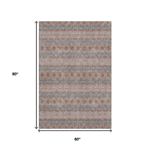 HomeRoots 5' X 8' Vibrant Chili Red Gray Ivory Floral Medallion Area Rug - Washable, UV Protected & Durable 651336