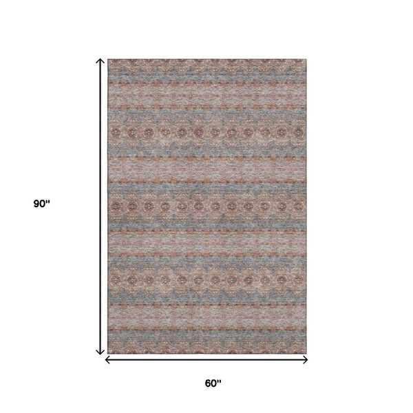 HomeRoots 5' X 8' Vibrant Chili Red Gray Ivory Floral Medallion Area Rug - Washable, UV Protected & Durable 651336