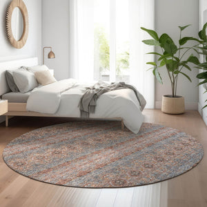 HomeRoots 8' Chili Red Gray Ivory Floral Medallion Round Rug - Washable, UV-Protected, Durable & Stylish 651337