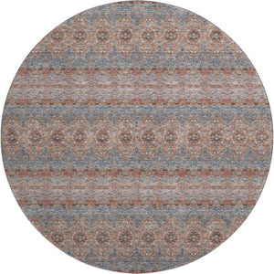 HomeRoots 8' Chili Red Gray Ivory Floral Medallion Round Rug - Washable, UV-Protected, Durable & Stylish 651337