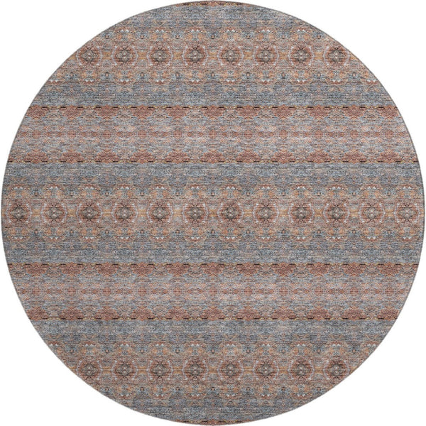 HomeRoots 8' Chili Red Gray Ivory Floral Medallion Round Rug - Washable, UV-Protected, Durable & Stylish 651337