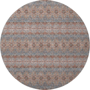 HomeRoots 8' Chili Red Gray Ivory Floral Medallion Round Rug - Washable, UV-Protected, Durable & Stylish 651337