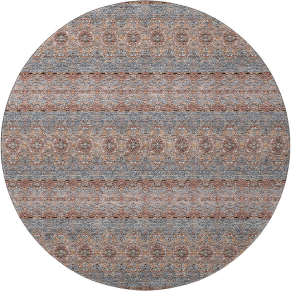 HomeRoots 8' Chili Red Gray Ivory Floral Medallion Round Rug - Washable, UV-Protected, Durable & Stylish 651337