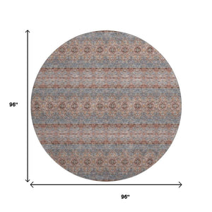 HomeRoots 8' Chili Red Gray Ivory Floral Medallion Round Rug - Washable, UV-Protected, Durable & Stylish 651337