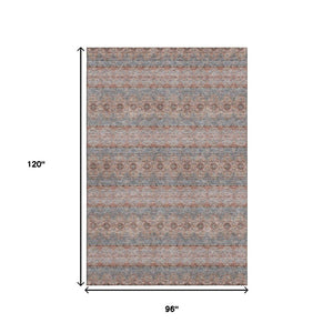 HomeRoots 8' X 10' Floral Medallion Area Rug in Chili Red, Gray & Ivory - Washable, UV Protected, Durable Design 651338