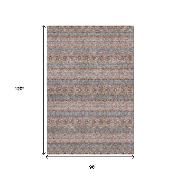 HomeRoots 8' X 10' Floral Medallion Area Rug in Chili Red, Gray & Ivory - Washable, UV Protected, Durable Design 651338