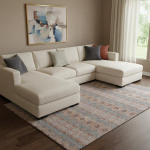 HomeRoots 8' X 10' Floral Medallion Area Rug in Chili Red, Gray & Ivory - Washable, UV Protected, Durable Design 651338