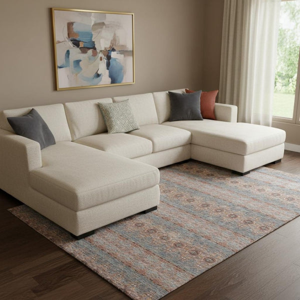 HomeRoots 8' X 10' Floral Medallion Area Rug in Chili Red, Gray & Ivory - Washable, UV Protected, Durable Design 651338