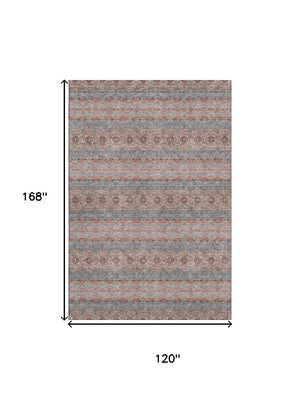 HomeRoots 10' Chili Red, Gray & Ivory Floral Medallion Area Rug - Washable, UV Protected, Durable Design for Homes 651340