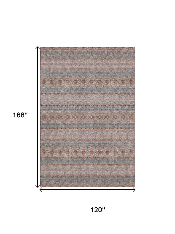 HomeRoots 10' Chili Red, Gray & Ivory Floral Medallion Area Rug - Washable, UV Protected, Durable Design for Homes 651340