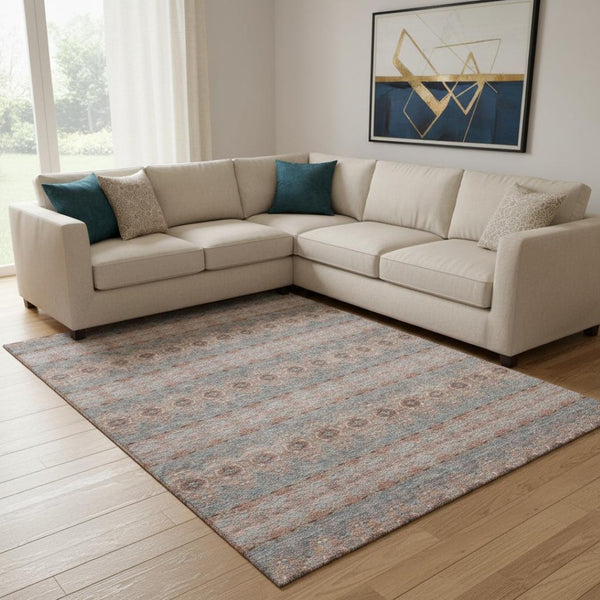 HomeRoots 10' Chili Red, Gray & Ivory Floral Medallion Area Rug - Washable, UV Protected, Durable Design for Homes 651340