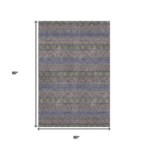 HomeRoots 5' X 8' Elegant Purple Gold & Blue Floral Medallion Area Rug - Washable, UV Protected & Stain Resistant 651342