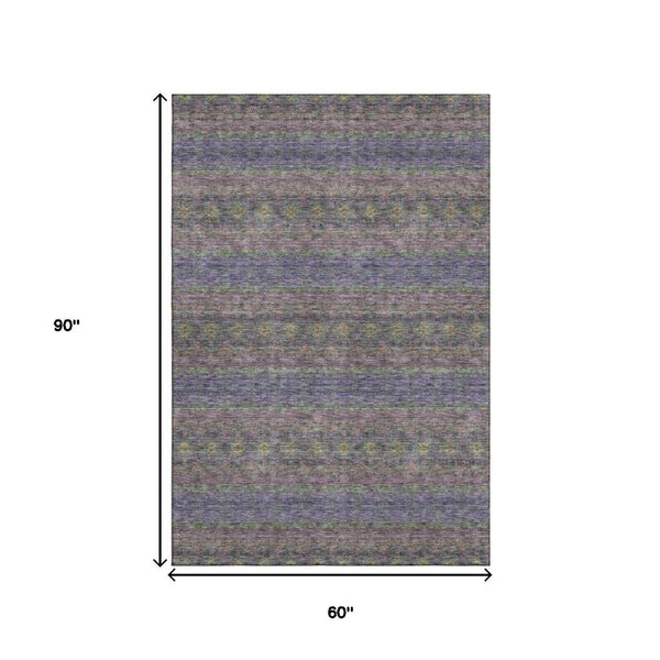 HomeRoots 5' X 8' Elegant Purple Gold & Blue Floral Medallion Area Rug - Washable, UV Protected & Stain Resistant 651342