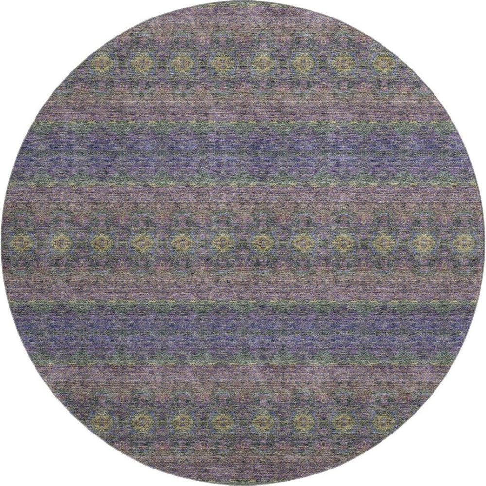 HomeRoots 8' Floral Medallion Washable Round Rug in Purple, Gold & Blue – UV Protection for Busy Homes 651343